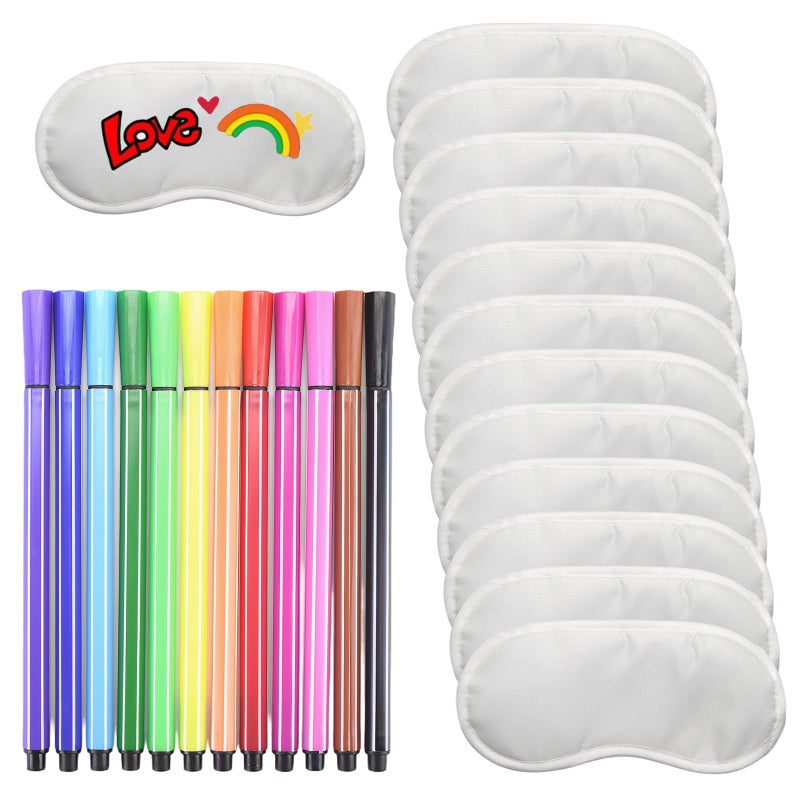 12 Pieces DIY Color Your Own Eye,Girls Sleepover Supplies with 12 Pieces Watercolor Pens,Pamper Party Supplies for Girls,for Travel Game Sleepover Party Supply (White)